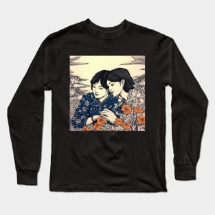 Two Asian female Friends in Flower Field Long Sleeve T-Shirt